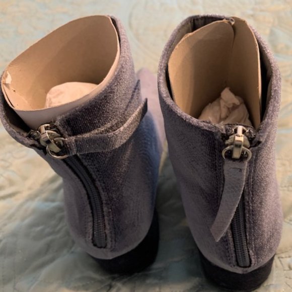 Blue Suede Ankle Boots with side zippers and 2" heels. Size 8. - Picture 5 of 5
